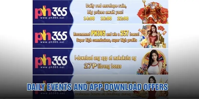 Daily events and app download offers