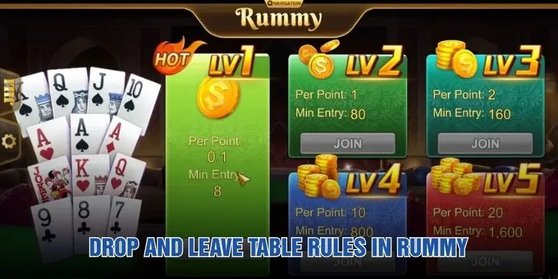 Drop and leave table rules in Rummy