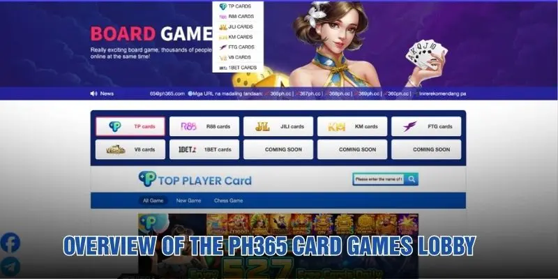 Overview of the PH365 Card games lobby